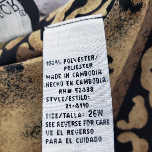 Sag Harbor Woman Black Brown Mixed Print Short Sleeve Midi Dress Size 26W - Picture 9 of 13